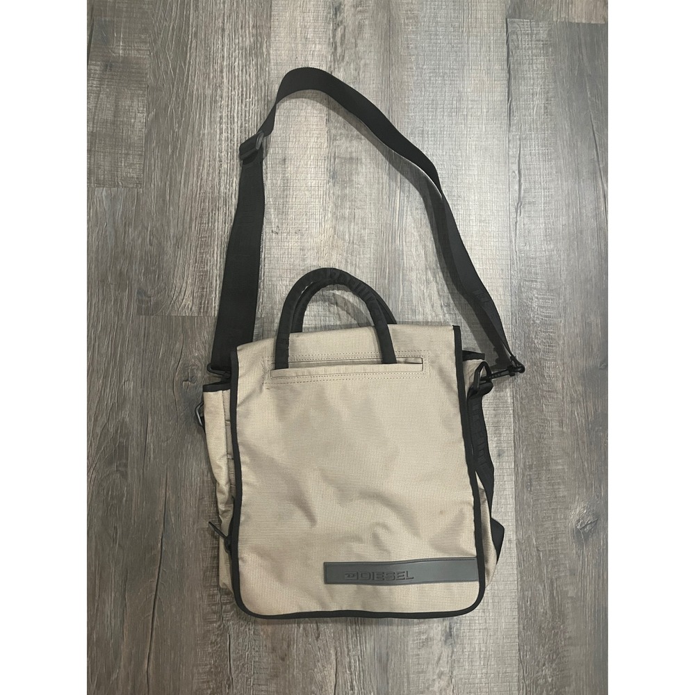 Diesel Tan Black Technical Nylon Messenger Bag Crossbody Laptop Travel Utility